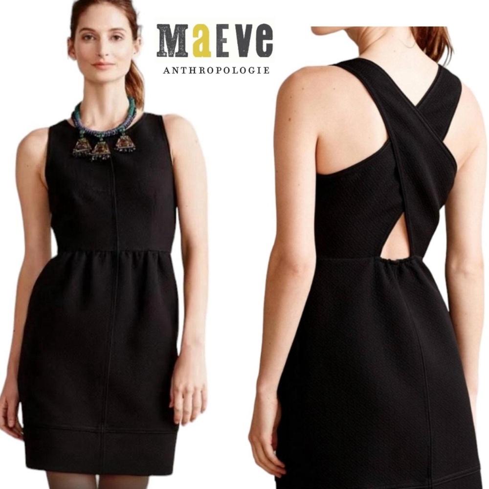 Anthropologie Maeve black quilted crisscross-back Rokin Jumper Dress Pockets - 6